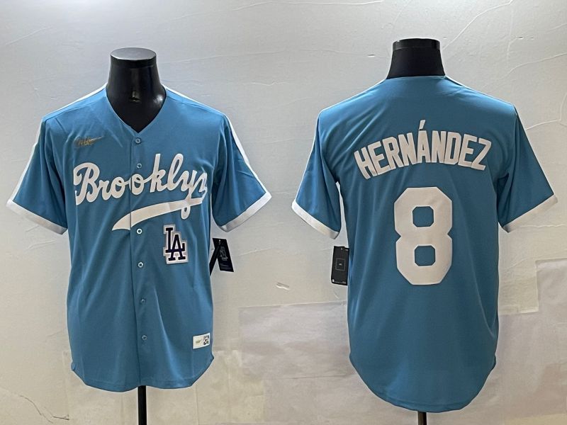 Men Los Angeles Dodgers #8 Hernandez Light Blue Throwback Game 2025 Nike MLB Jersey style 3069->philadelphia eagles->NFL Jersey